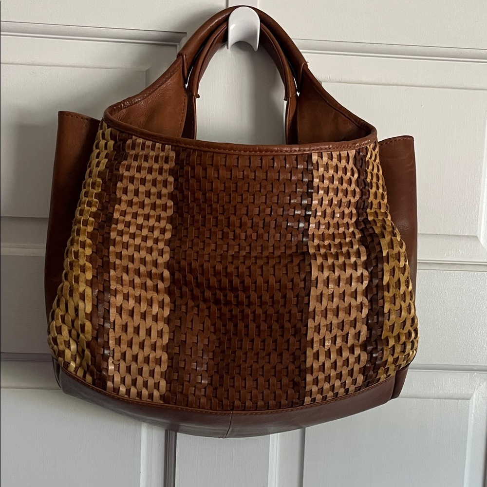Woven Leather Tote Bag in Brown